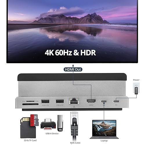 SIIG USB C Universal Laptop Docking Station Stand, iPad Adapter Hub, HDMI 4K 60Hz, PD 100W, MacBook Air/Pro, Windows Laptops, Chromebook Compatible (CE-MTDK21-S1)