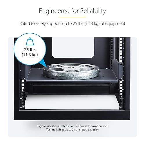 StarTech.com 2U Rack Shelf, 12 Mounting Depth, Vented Cantilever Tray for 19 AV/Network Equipment, 25lb Capacity, for Small Office/Home Office (SOHO) 2U 12 Depth