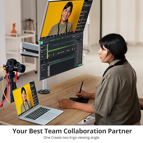 SIIG Dual Monitor Arm Desk Mount with Gas Spring, Holds Two 17-32 Screens, Up to 19.8lbs Each, Fully Adjustable, VESA 75/100mm, C-Clamp/Grommet, Cable Management, (CE-MT3R11-S1)