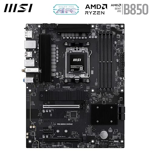 MSI PRO B850-S WIFI6E Motherboard, ATX - Supports AMD Ryzen 9000/8000 / 7000 Processors, AM5 - DDR5 Memory Boost (8200+ MT/s OC), PCIe 4.0 x16, M.2 Gen5, Wi-Fi 6E, 2.5G LAN