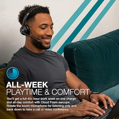 JLab Go Work Wireless Headsets with Microphone, 45+ Playtime PC Bluetooth Headset and Multipoint Connect to Laptop Computer and Mobile, Wired or Wireless Headphones
