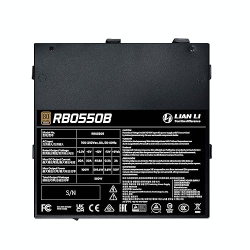 Lian Li RB550 80 Plus Bronze Non Modular - Low-Noise ATX 550 Watt Power Supply - ATX 3.1 & PCIe 5.1 Compliant - Cable Management - 135mm Larger Fan - Active PFC Design - Black (RB0550B) 550W