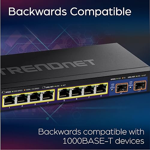 TRENDnet 10-Port Multi-Gig Web Smart Switch, 8 x 2.5GBASE-T Ports, 2 x 10G SFP+ Slots, Metal Housing, Managed Network Ethernet Switch, Lifetime Protection, Black, TEG-3102WS 8 x 2.5G Ports| 2 x 10G SFP+ Ports