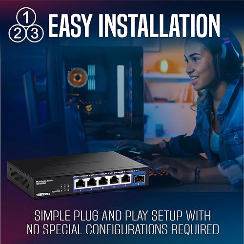 TRENDnet 6-Port Unmanaged 2.5G Switch with 10G SFP+ Port, TEG-S5061, 5 x 2.5GBASE-T Ports, 45Gbps Switching Capacity, Fanless, Wall Mountable, Black 2.5G| 1 x 10G SFP+