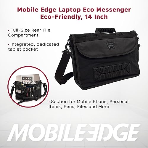 Mobile Edge ECO-Friendly Laptop Messenger Bag for Men and Women, for 14.1 PC and Compatible with MacBook 15, Cotton Canvas, Black