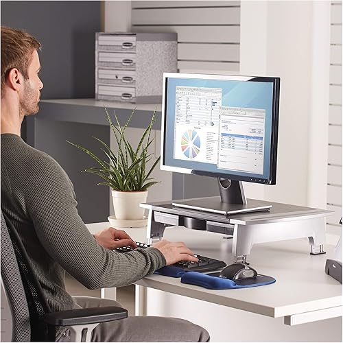 Office Suites Monitor Riser -80 lb -21 Monitor -Silver -Desktop