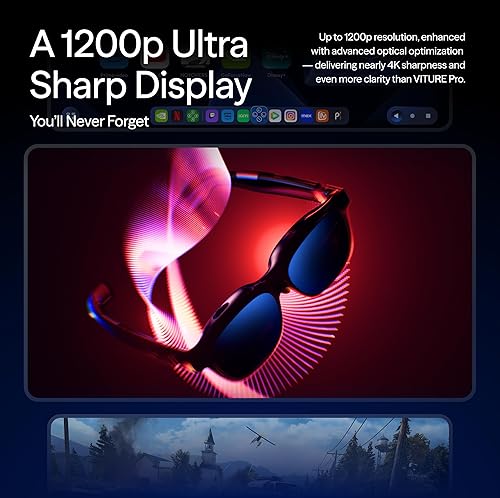 VITURE Luma Pro XR Glasses — 152” 1200p Ultra Sharp Display, 1000 Nits, 52° FOV, Dimming Adjustments, for iPhone 16/15, Android, Mac, PC, Steam Deck, First-Ever XR Experience for Switch 2 - Regular