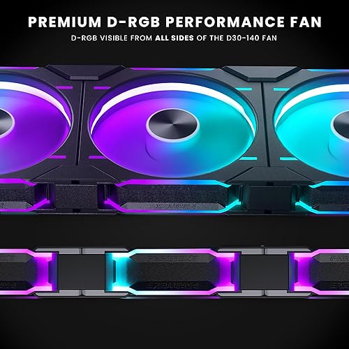 Phanteks D30-140 DRGB PWM Fan 3Pack, Premium D-RGB Performance Fans, ARGB/DRGB Lighting, Daisy-Chain Fan Linking System, 3Pack (Black)