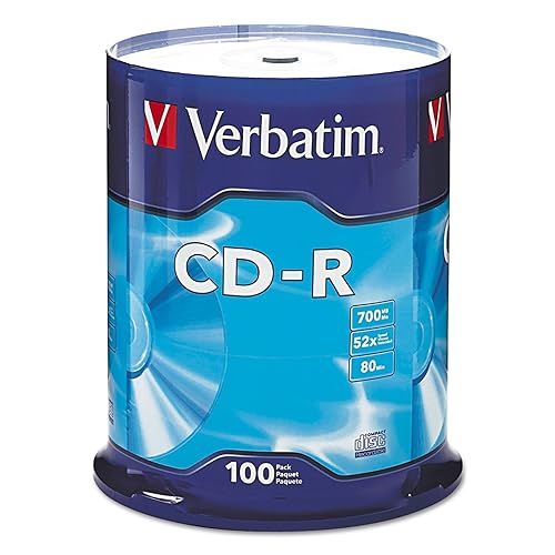 Verbatim 94970 CD-R 52x/700MB/80 Min Shiny Silver Silk Screen Printable Disc -100 Disk Spindle