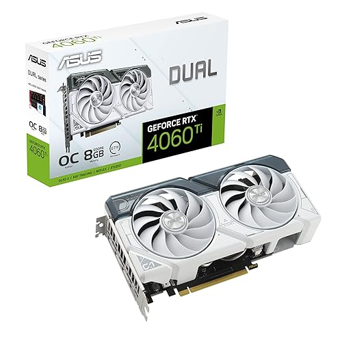 ASUS Dual GeForce RTX™ 4060 Ti White OC Edition 8GB GDDR6 (PCIe 4.0, 8GB GDDR6, DLSS 3, HDMI 2.1, DisplayPort 1.4a, Axial-tech Fan Design, 0dB Technology, and More) RTX 40Ti Series White|8G DUAL-RTX4060TI-O8G-WHITE