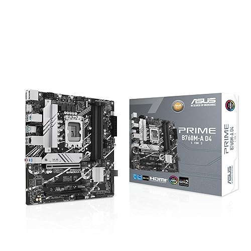 ASUS Prime B760M-A D4-CSM Intel B760 (LGA 1700) mATX Commercial CSM Motherboard, PCIe 4.0, DDR4, 2X M.2, 2.5Gb LAN, DP, 2X HDMI, SATA 6 Gbps, USB Type-C, Aura Sync, ASUS Control Center Express