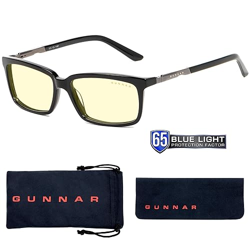 GUNNAR - Blue Light Reading Glasses - Blocks 65% Blue Light - Haus, Onyx, Amber Tint, Pwr +2.0