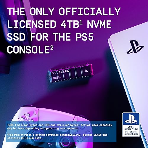 WD_BLACK 4TB SN850P NVMe M.2 SSD Officially Licensed Storage Expansion for PS5 Consoles, up to 7300MB/s, with heatsink - WDBBYV0040BNC-WRSN 4TB NEW - Up to 7,300MB/s
