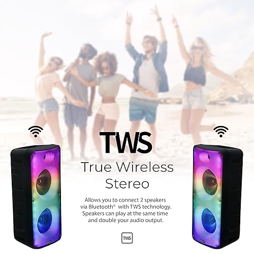 Supersonic IQ-7188DJBT Portable Bluetooth Speaker, 8-Inch, TWS Technology, LED Lights, Multiple Inputs, Mic - Perfect for Any Event 11 x 9.8 x 16.1