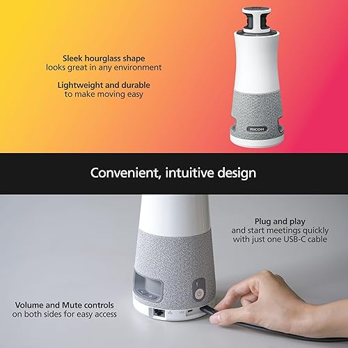 RICOH Meeting 360 3-in-1 Video Conferencing Device | 360 Degree Panoramic View with Active Speaker Detection & Focus | 3 Mics with Background Noise Reduction | 3X 8W Speakers | USB-C Bus Powered