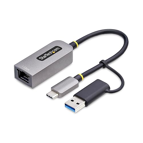 StarTech.com USB-C to Ethernet Adapter w/USB-A Dongle, 10/100/1000Mbps, USB GbE Adapter, 6in/15cm Attached Cable, Status LEDs USB-C & USB-A 1Gbps Space Gray