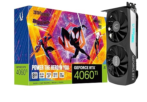 ZOTAC Gaming GeForce RTX 4060 Ti 8GB Twin Edge OC Spider-Man: Across The Spider-Verse Inspired Graphics Card Bundle, ZT-D40610H-10SMP