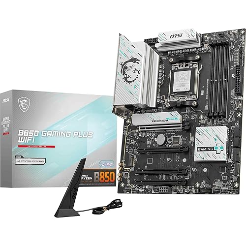 MSI B850 Gaming Plus WiFi Gaming Motherboard (AMD Ryzen 9000/8000/7000 Series Processors, AM5, DDR5, PCIe 4.0, M.2, SATA 6Gb/s, USB 3.2 Gen 2, HDMI/DP, Wi-Fi 6E, Bluetooth 5.3, 2.5Gbps LAN, ATX)