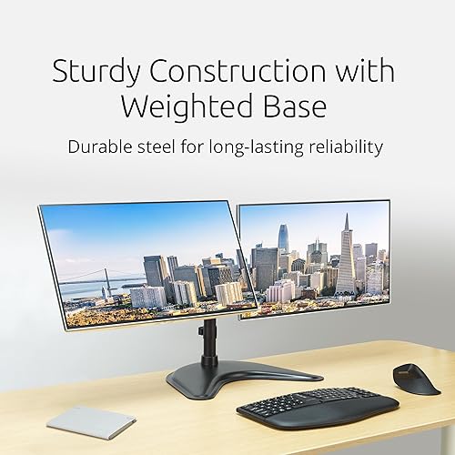 Kensington SmartFit Ergo Freestanding Dual Monitor Stand for 2 Screens Up To 27 Inch 22lbs, Quick-release Handle, Silicone Pad for Phone/Tablet, Height-adjustable Monitor Mount with Max VESA 100x100mm