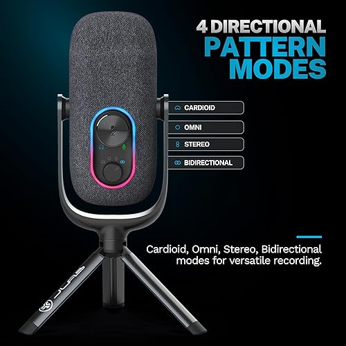 JLab Epic Talk USB Microphone, Black, USB-C Output, Cardioid, Omni, Stereo, and Bi-Directional, 192k Sample Rate, Volume Control, Gain Control, and Quick Mute, 3.5mm AUX, Plug and Play