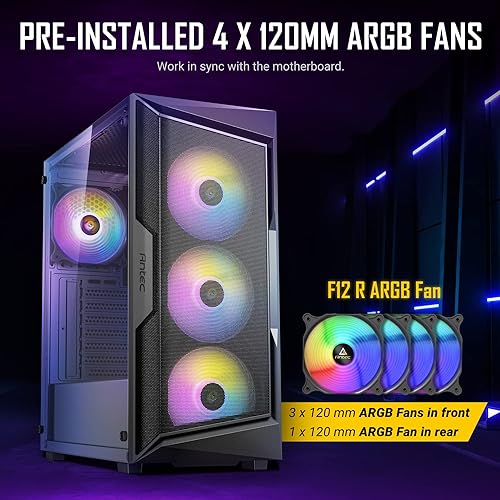 ANTEC AX Series AX61 Elite, High-Airflow Mesh Front Panel, 4 x 120mm ARGB Fans Included, Tempered Glass Side Panels, Up to 8 Fans Simultaneously, 360mm Radiator Support, Mid-Tower ATX Gaming Case
