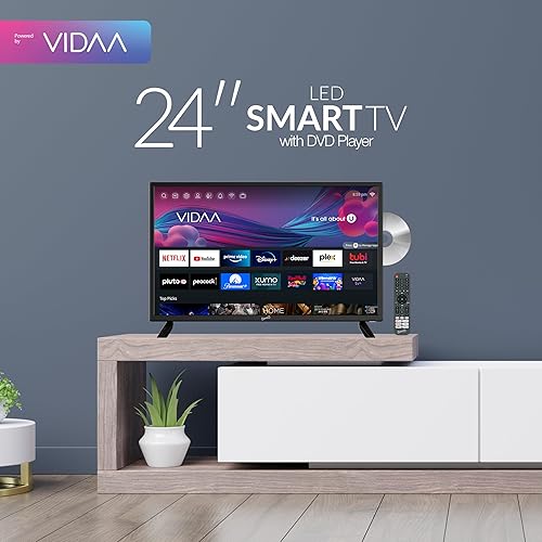 Supersonic SC-2426SDVD 24-inch LED Smart HDTV w/DVD Player, ATSC & NTSC System, 3X HDMI, 1080p, WiFi, USB, Multi Language OSD, AC/DC Compatible for Home, Kitchen, or RV Camper, DC Car Cord Included SC-2426DVD –24” Smart TV/DVD Combo