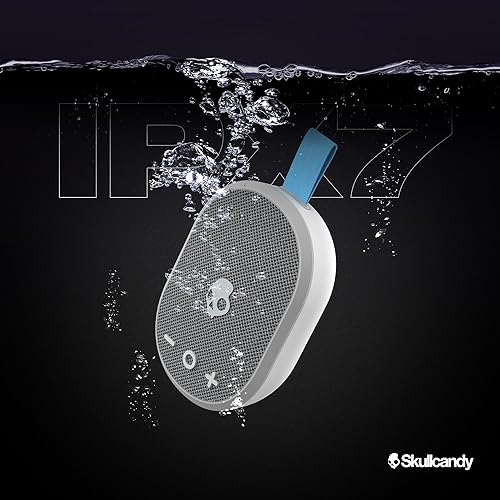 Skullcandy Ounce Wireless Bluetooth Speaker - IPX7 Waterproof Mini Portable Speaker with 16 Hour Battery, Downward Firing Passive Radiator, and Ballistic Nylon Carry Strap Grey