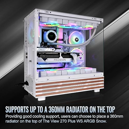 Thermaltake View 270 Plus WS ARGB; Mid Tower; 3x120mm Lite Fans Included; 360mm Radiator Support; 420mm GPU Clearance; Bottom Wood Trim; E-ATX/ATX/mATX/mITX; 220mm PSU Clearance;Snow; CA-1Y7-00M6WN-WS