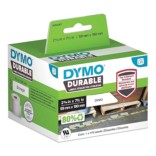 DYMO LW Durable Industrial Labels for LabelWriter Label Printers, White Poly, 2-5/16” x 7-1/2”, Roll of 170 (1933087)