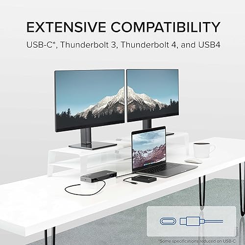 Plugable Thunderbolt 3 and USB C Docking Station with 96W Charging - Compatible with Mac and Windows Laptops, DisplayPort and HDMI, 2X USB-C, 3X USB 3.0, Gigabit Ethernet, Audio Jack - Horizontal