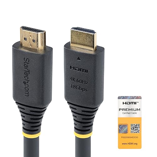 StarTech.com 25ft (7.6m) Premium Certified High Speed HDMI Cable, 4K 60Hz/1440p 144Hz, 18Gbps, UHD HDMI 2.0 Cord, TPE Jacket Black 25 ft/7.6 m
