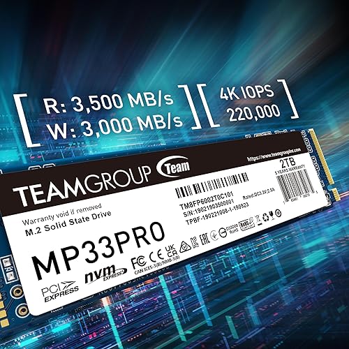 TEAMGROUP MP33 PRO 512GB SLC Cache 3D NAND TLC NVMe 1.3 PCIe Gen3x4 M.2 2280 Internal SSD (Read Speed up to 2100MB/s) TBW>400TB Compatible with Laptop & PC Desktop TM8FPD512G0C101 512GB Gen3x4 Read 2,100mb/S