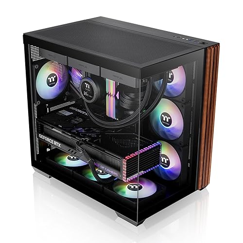 Thermaltake View 380 WS ARGB; Mid Tower Chassis; Side Wood Trim; 4x120mm ARGB Lite Fans Included; 415mm GPU Clearance; Dual Chamber; ATX/mATX/mITX; Hidden Connector Support; Black; CA-1Z2-00M1WN-WS
