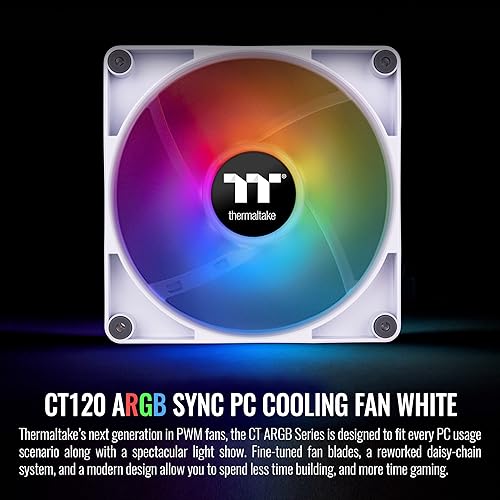 Thermaltake CT120 ARGB Sync PC Cooling Fan White (2-Fan Pack), 5V Motherboard Sync, 16.8 Million Colors 9 Addressable LEDs, 120 mm Hydraulic Bearing Case/Radiator Fan, CL-F153-PL12SW-A ARGB 120mm White