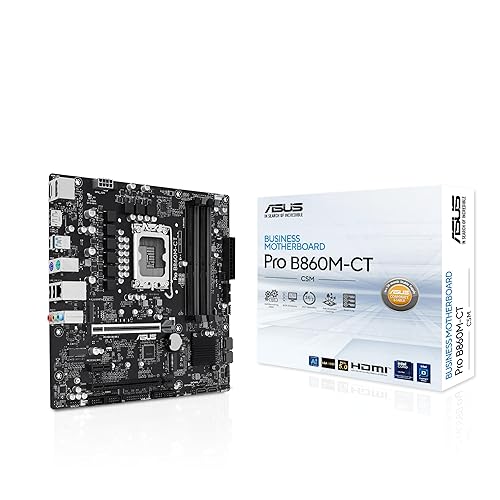 ASUS PRO B860M-CT-CSM Intel® B860 (LGA 1851) mATX Motherboard, PCIe 5.0, DDR5, 2X M.2, Intel® 1G LAN, 2X DP, HDMI, USB Type-C®, TPM IC onboard with Enhanced Security, Reliability and Manageability