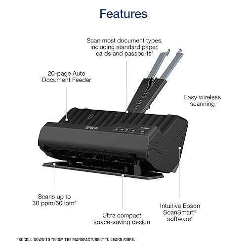 Epson Workforce ES-C320W Wireless Compact Desktop Document Scanner with 2-Sided Scanning and Auto Document Feeder (ADF) for PC and Mac