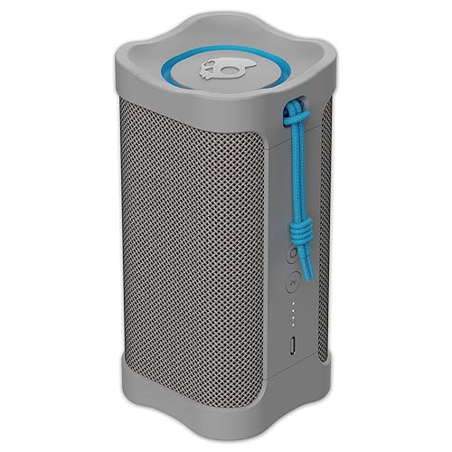 Skullcandy Terrain Wireless Bluetooth Speaker - IPX7 Waterproof Portable Speaker with Dual Custom Passive Radiators, 14 Hour Battery, Nylon Wrist Wrap, & True Wireless Stereo Light Grey