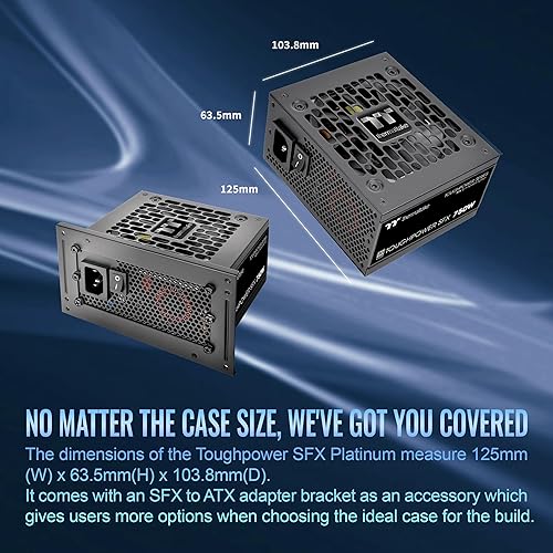 Thermaltake Toughpower SFX 750W 80Plus Platinum ATX 3.1 Standard Power Supply; 300W 12V-2x6 Connector Included; Full Modular; 90mm FDB Fan; PS-STP-0750FNFAPU-1; 7 Year Warranty 750W Platinum