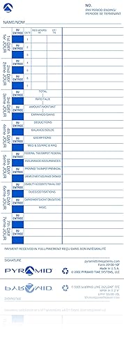 Pyramid English/French Time Cards for 3500, 3550ss, 3600ss and 3700 Time Clocks, 100 Pack