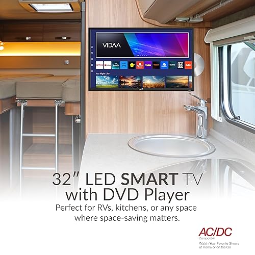 Supersonic SC-3226SDVD 32-inch LED Smart HDTV w/DVD Player, ATSC & NTSC System, 3X HDMI, 1080p, WiFi, USB, Multi Language OSD, AC/DC Compatible for Home, Kitchen, or RV Camper, DC Car Cord Included SC-3226DVD –32” Smart TV/DVD Combo