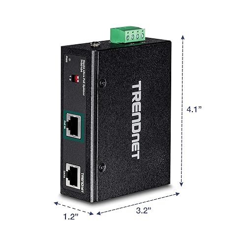 TRENDnet Industrial Gigabit UPoE Splitter, Dual DC Power Outputs, DIN-Rail or Wall-Mountable, Adjustable Voltage Output, TI-SG104,Black