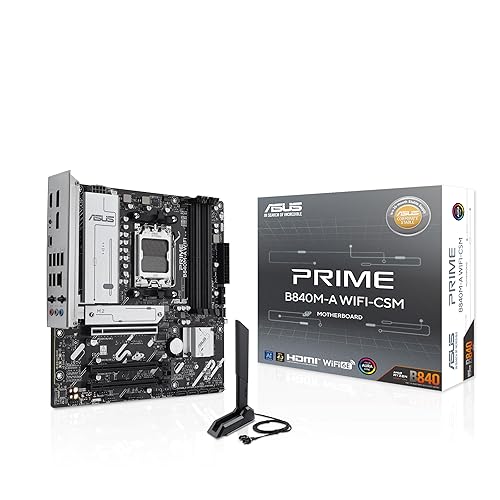 ASUS Prime B840M-A WiFi-CSM AMD AM5 B840 mATX Motherboard, Advanced AI Ready, DDR5, PCIe 4.0 Ready, Three M.2 Slots, Wi-Fi 6E, 2.5Gb LAN, DisplayPort, HDMI™, USB 5Gbps Type-C®, BIOS Flashback™