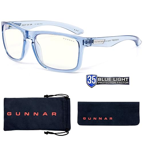 Blue Light Blocking Glasses for Gaming & Computer | Intercept Blue Crystal by GUNNAR | Patented 35% Blue Light Protection, Reduce Digital Eye Strain, Dry Eyes, Headaches & Improving Sleep