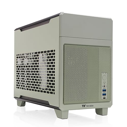 Thermaltake TR100 SFF Chassis; mITX Support; 18.9 Liters; PCIe 4.0 Riser Cable Included; 360mm GPU Clearance; 280mm Radiator Support; Removable PCIe Bracket; Matcha Green; CA-11A-00SENN-00