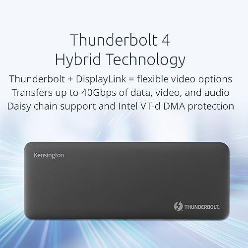 Kensington SD5910T DisplayLink Docking Station Thunderbolt 4, Quad 4K for MacBook Pro/Air M1/M2/M3/M4 with Pro and Max Chipsets, 100W PD, HDMI/DP/TB4, SD/Micro SD Card Slots (K35233NA)
