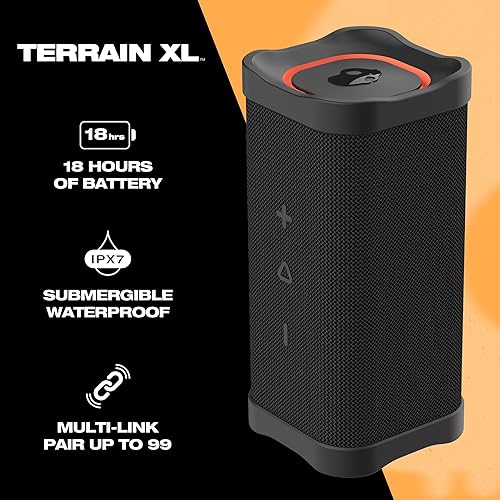 Skullcandy Terrain XL Wireless Bluetooth Speaker - IPX7 Waterproof Portable Speaker, 18 Hours Battery, Nylon Wrist Wrap, True Wireless Stereo Black Terrain XL