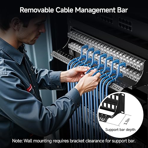 Cable Matters Rackmount or Wall Mount 2U 48 Port Keystone Patch Panel with Cable Management and Support Bar, 19-inch Blank Patch Panel for Keystone Jacks