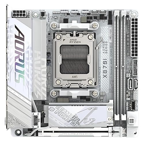 GIGABYTE X870I AORUS PRO ICE AMD AM5 LGA 1718 Motherboard, Mini-ITX, DDR5, 2X M.2, PCIe 5.0, USB-C, WIFI7, 2.5GbE LAN, EZ-Latch, 5-Year Warranty