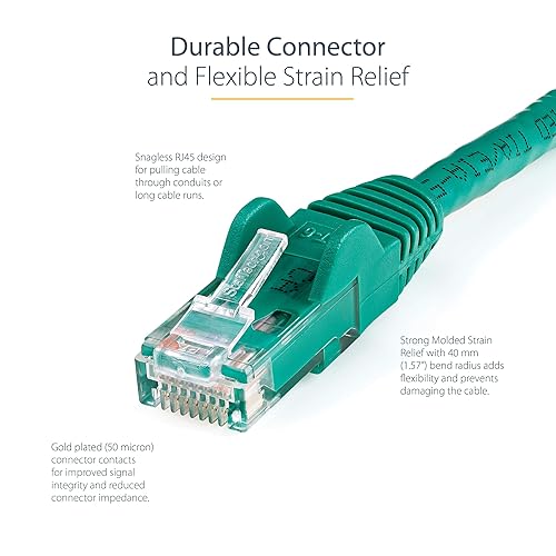 StarTech.com 150ft CAT6 Ethernet Cable - Green CAT 6 Gigabit Ethernet Wire -650MHz 100W PoE RJ45 UTP Network/Patch Cord Snagless w/Strain Relief Fluke Tested/Wiring is UL Certified/TIA (N6PATCH150GN) Green 150 ft / 45.7 m