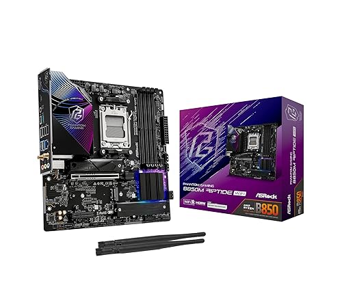 ASRock AMD B850M Phantom Gaming Riptide WiFi 7 Socket AM5 Ryzen DDR5 B850 8000 MHz 256GB Micro ATX Motherboard M.2 SATA3 6.0 Gb/s PCIe 5.0